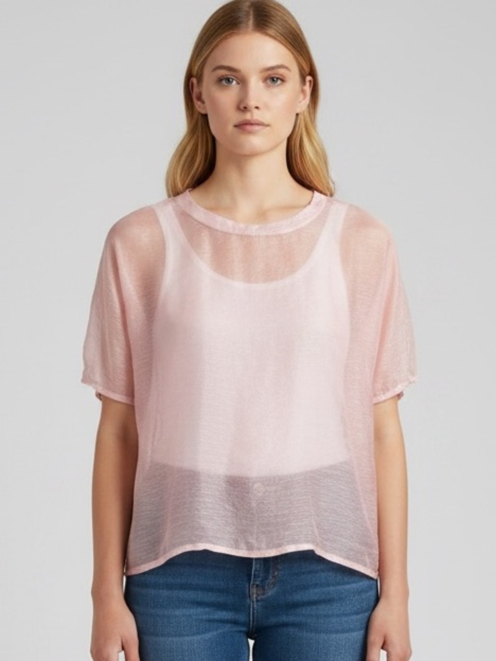 W by WORTH Women Shimmery sheer Light Pink Short-Sleeve Top P small see through